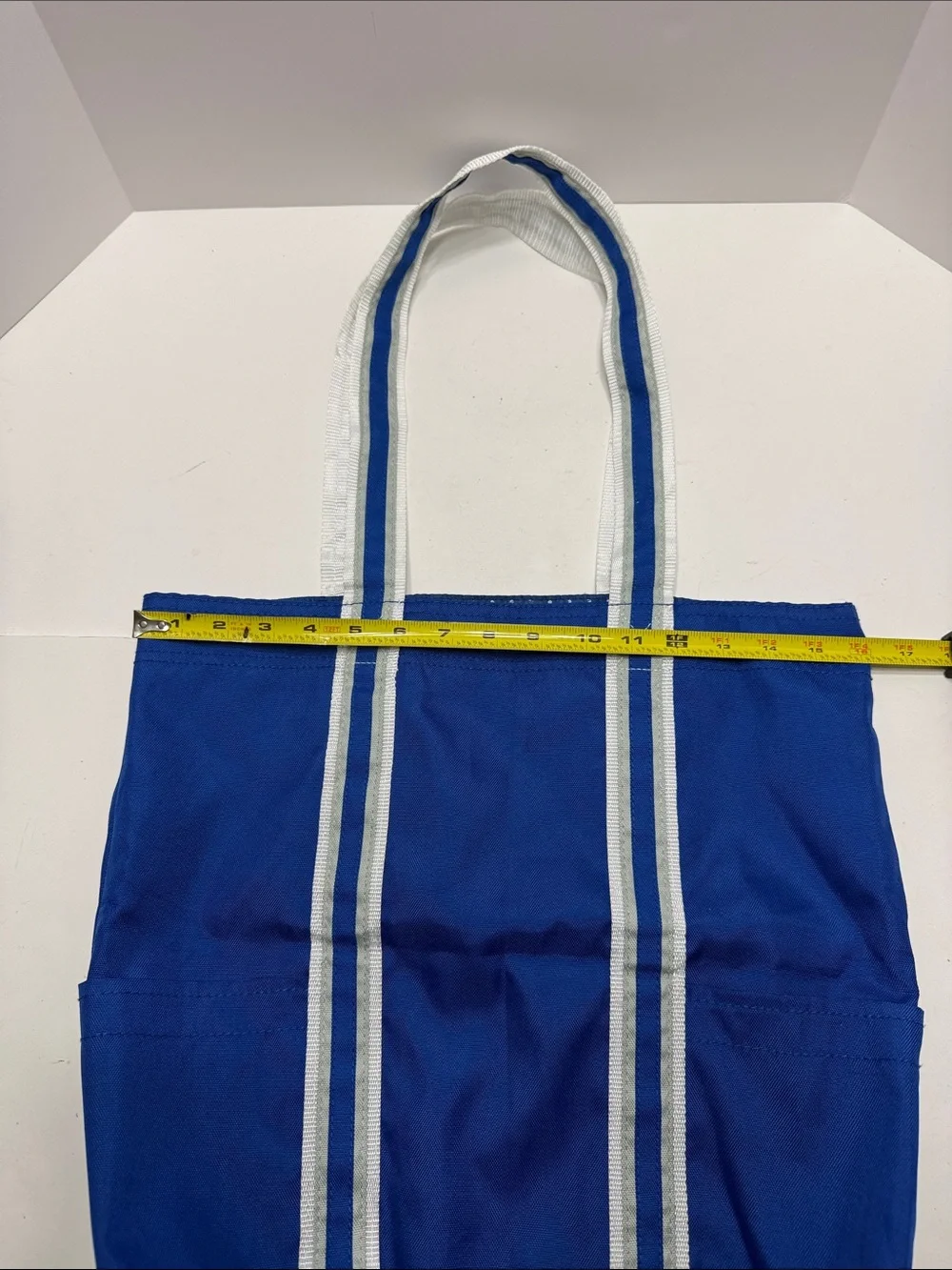 Bright Blue Striped Canvas Tote with Contrasting Trim